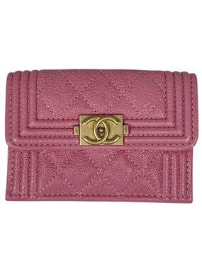 Chanel Trifold Wallet CC Logo Boy Small Caviar Leather Pink